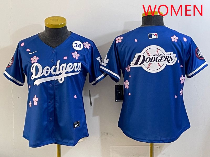 Women Los Angeles Dodgers Blank Blue Sakura Edition 2025 Nike MLB Jersey style 28->women mlb jersey->Women Jersey